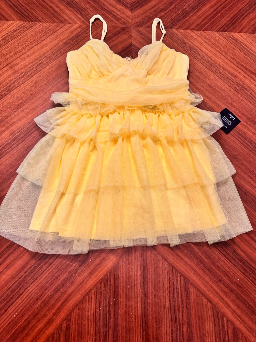 Lulus NWT Special Poise Yellow Tulle Tiered Mini Dress Homecoming Size M - Picture 14 of 14
